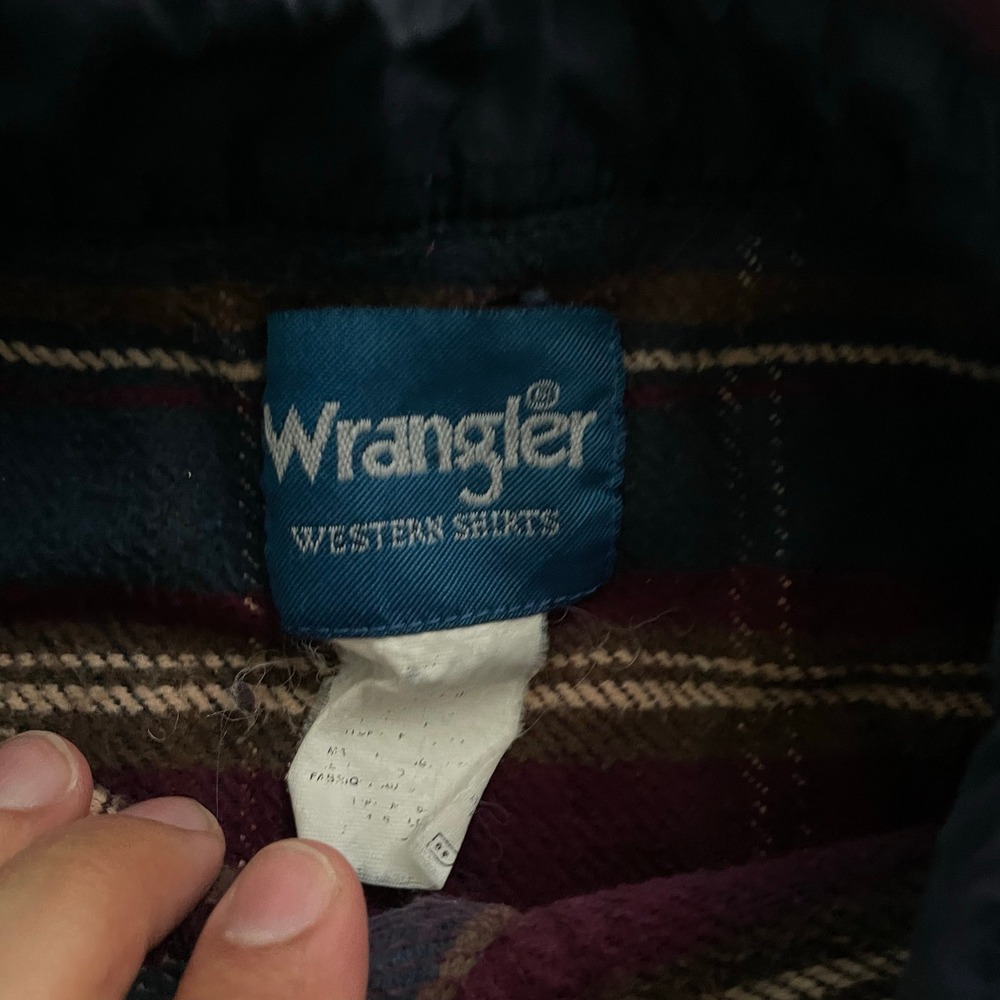 Vintage Plaid Flannel Western Shirt Mens M Burgundy 1990s Wrangler - Picture 8 of 9